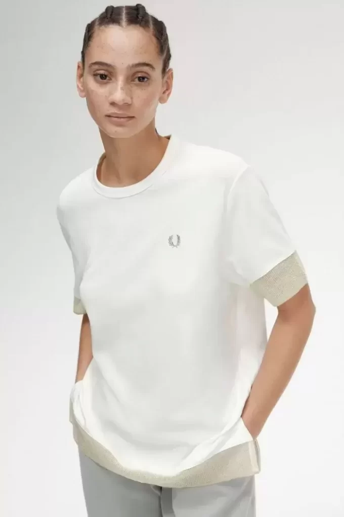 T-shirt piqué à bordure transparente pour femme