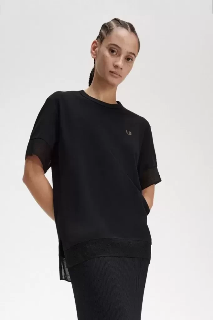 T-shirt piqué à bordure transparente pour femme