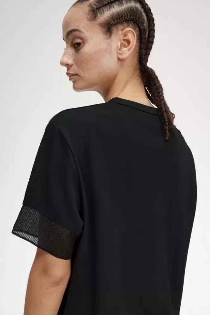 T-shirt piqué à bordure transparente pour femme