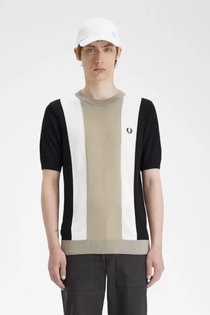 T-shirt rayé en maille fine pour homme