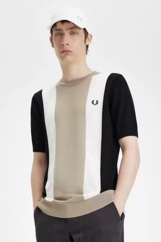 T-shirt rayé en maille fine pour homme