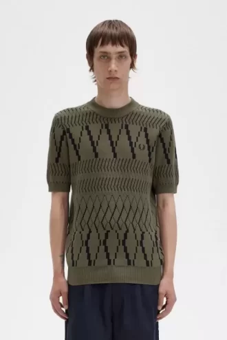 T-shirt tricoté à empiècements Argyle pour homme