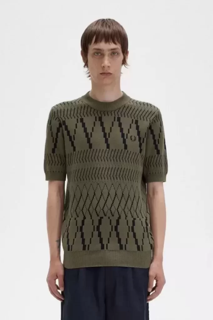 T-shirt tricoté à empiècements Argyle pour homme