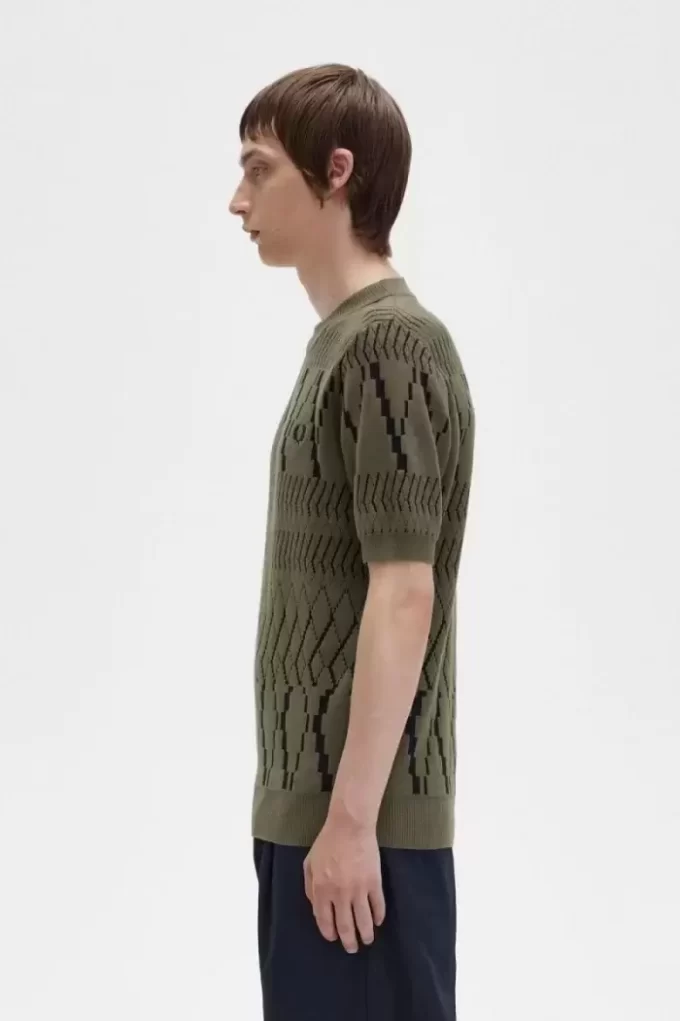 T-shirt tricoté à empiècements Argyle pour homme