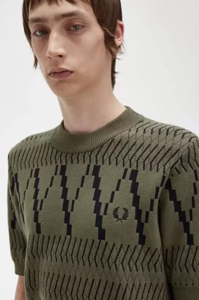 T-shirt tricoté à empiècements Argyle pour homme