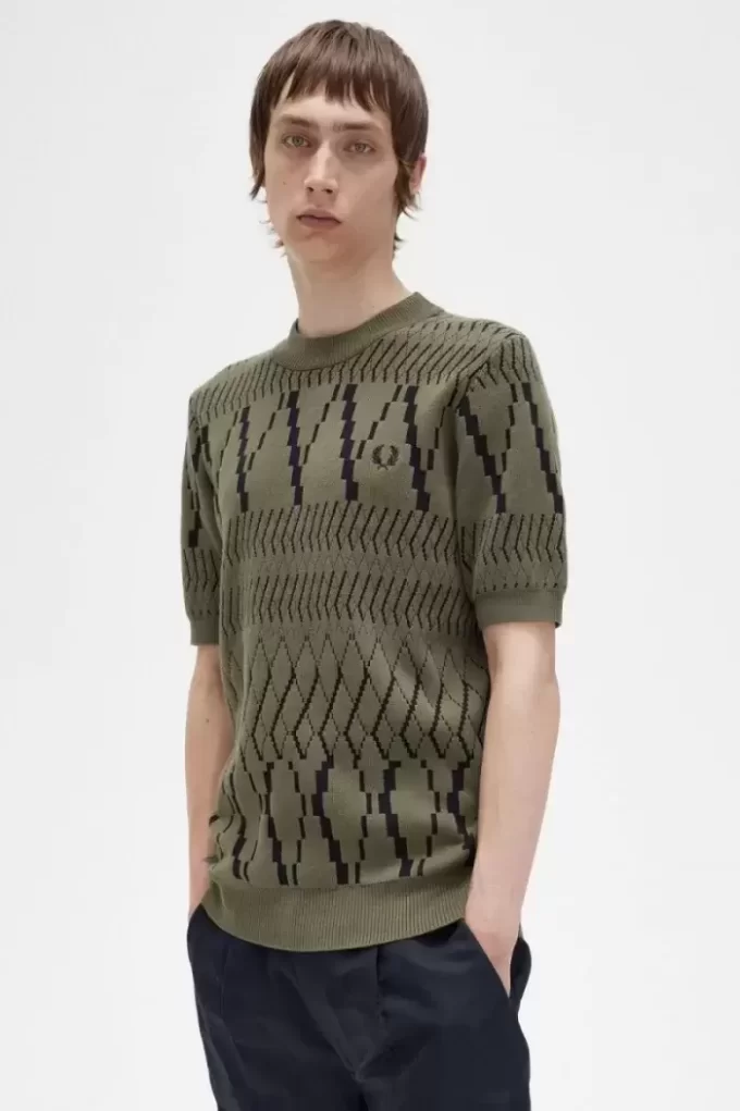 T-shirt tricoté à empiècements Argyle pour homme