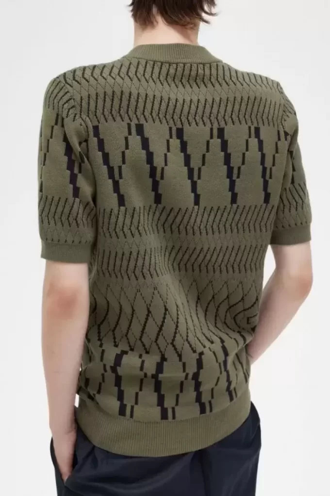 T-shirt tricoté à empiècements Argyle pour homme