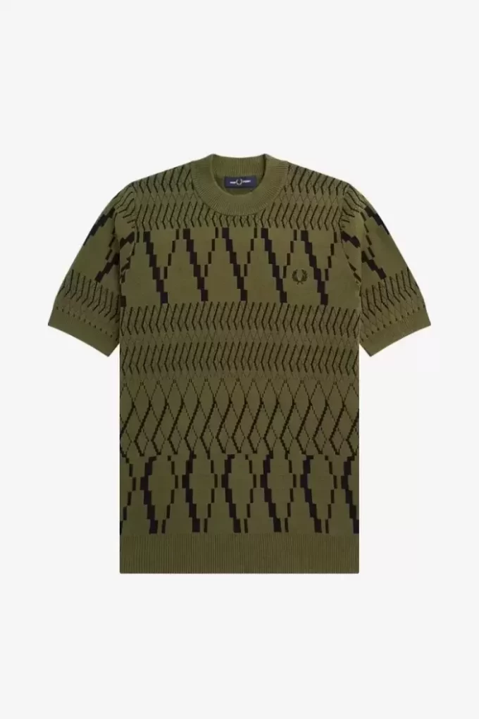 T-shirt tricoté à empiècements Argyle pour homme